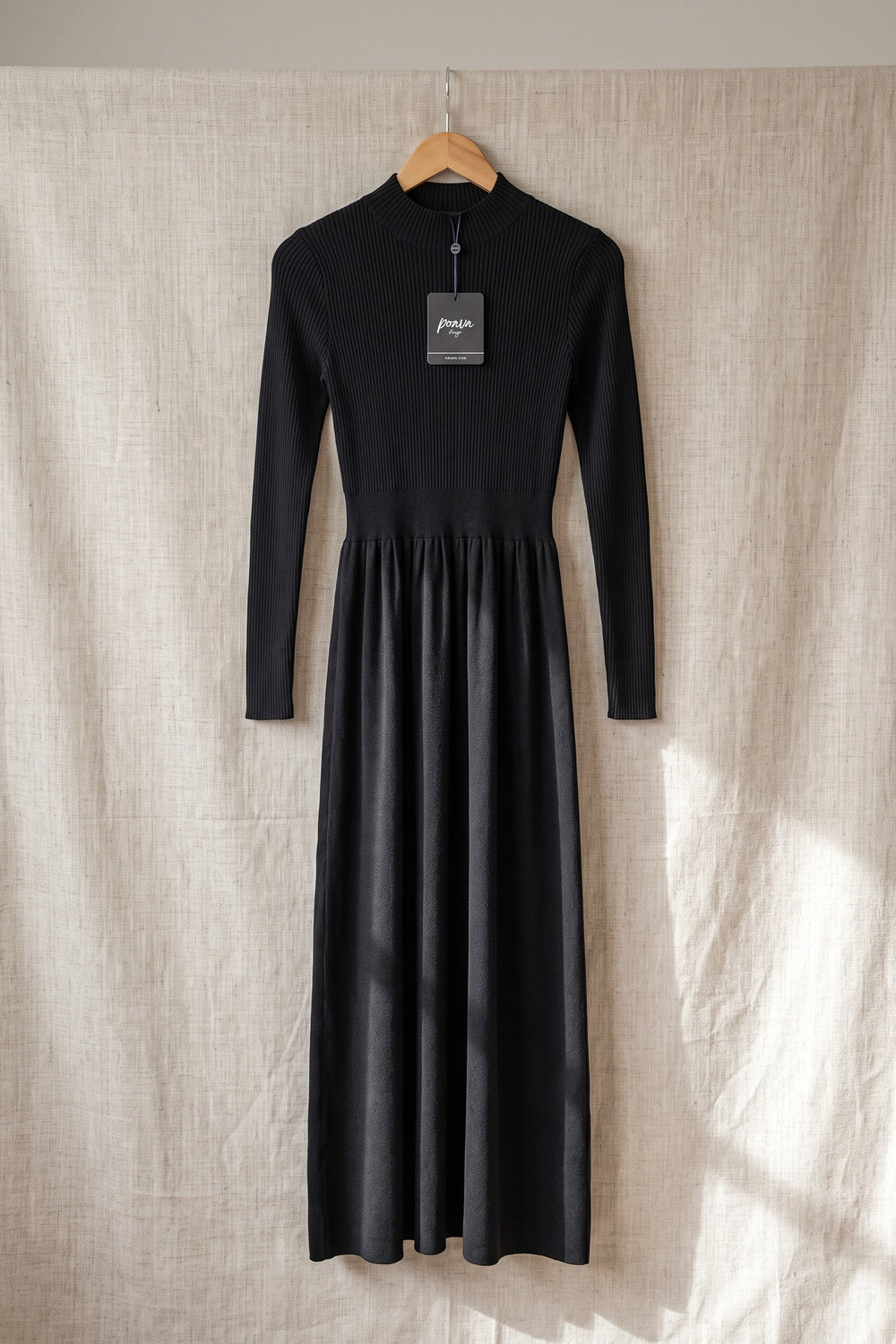 Black Ribbed Knit Mock Neck Maxi Dress black fine ribbed knit dress - product view 2