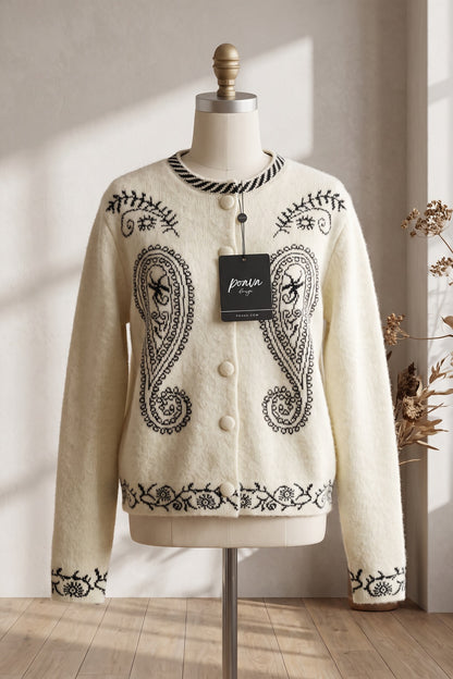 Cream Brushed Fuzzy Knit Boxy Cropped Cardigan cream, off-white brushed fuzzy knit cardigan - product view 2