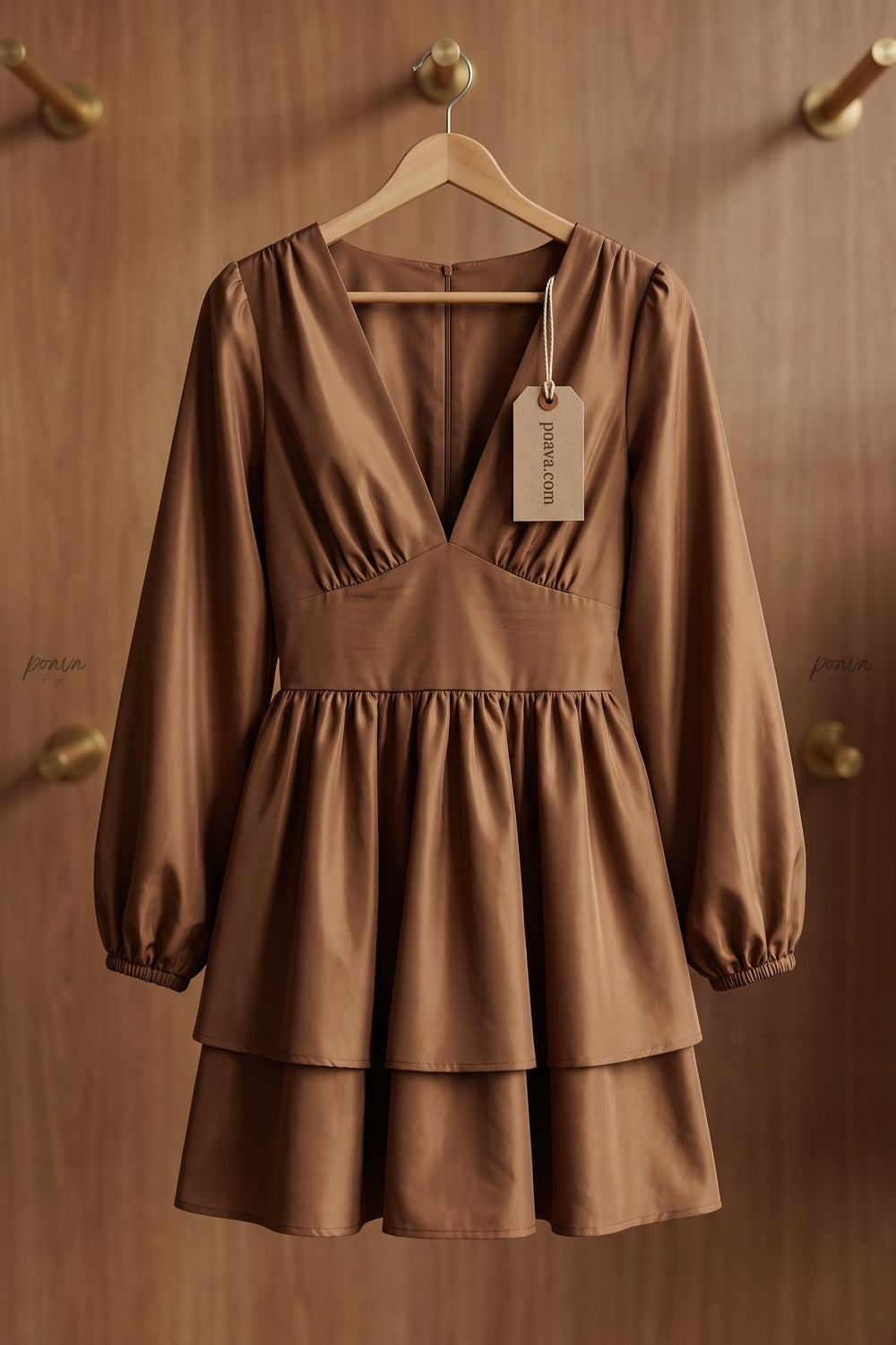 Bronze Brown Taffeta Fit-and-Flare Mini Dress bronze brown taffeta dress - product view 2