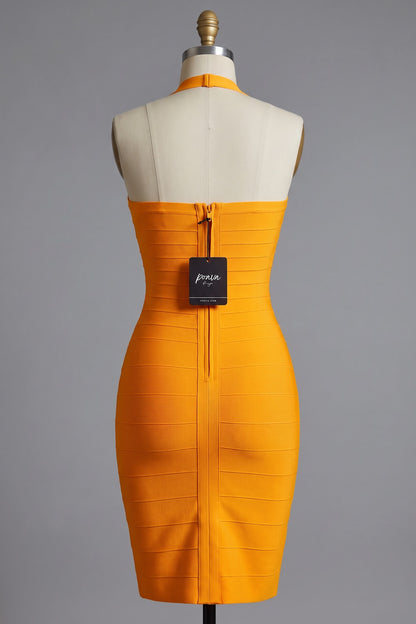 Marigold Orange Heavy Stretch Knit Bodycon Dress marigold orange heavy stretch knit dress - product view 2