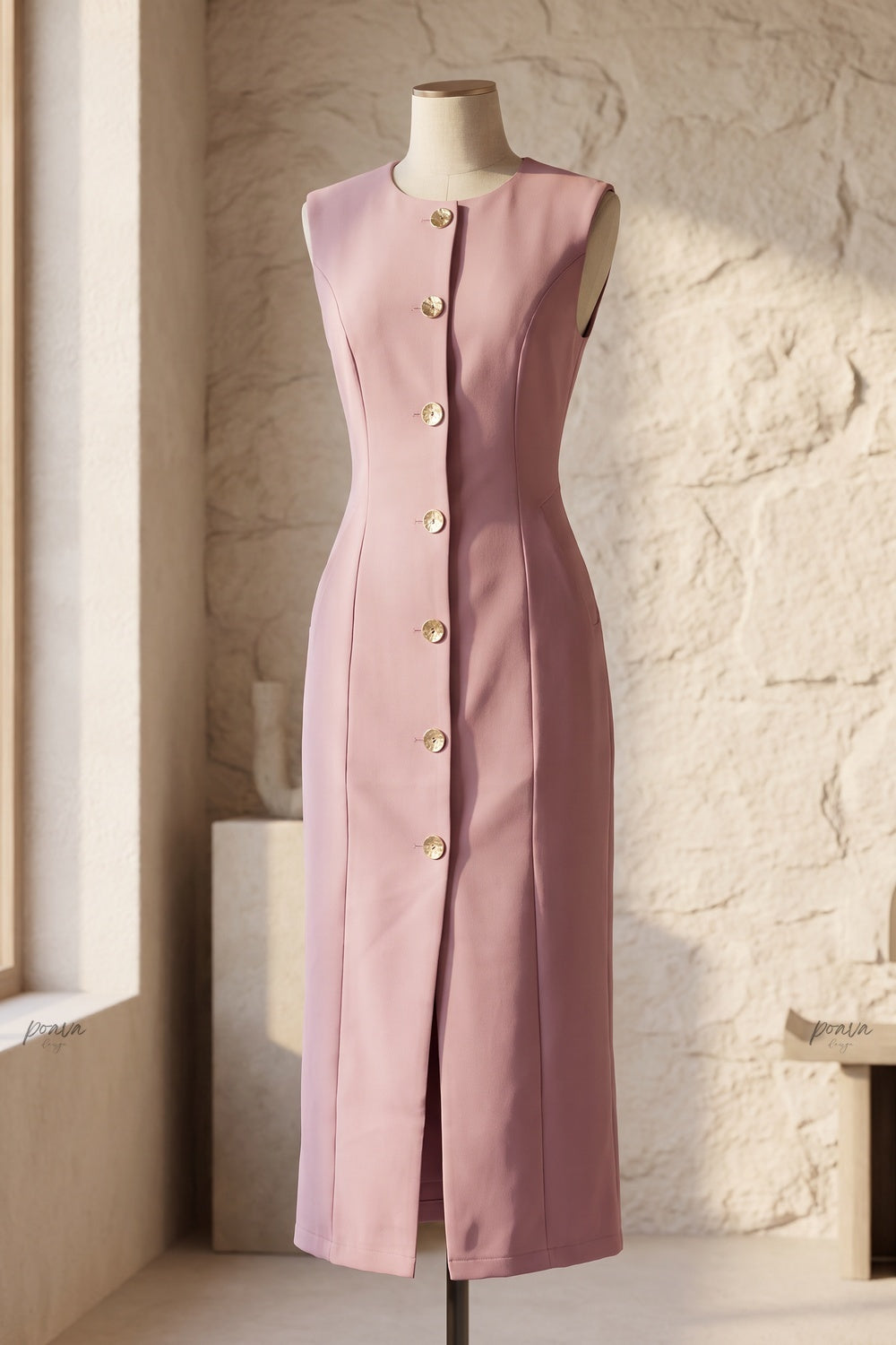 Dusty Pink Woven Suiting Sheath Vest Dress dusty pink woven suiting vest dress - product view 2