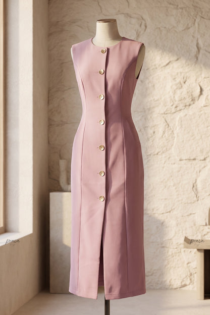 Dusty Pink Woven Suiting Sheath Vest Dress dusty pink woven suiting vest dress - product view 2