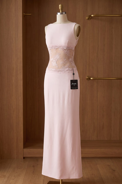 Soft Pink Lace Panel Maxi Dress Premium Fabric - product view 5