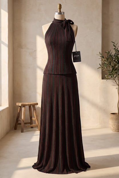Dark Brown Plissé Pleated Knit Two-Piece Set dark brown plissé pleated knit two-piece set - product view 2