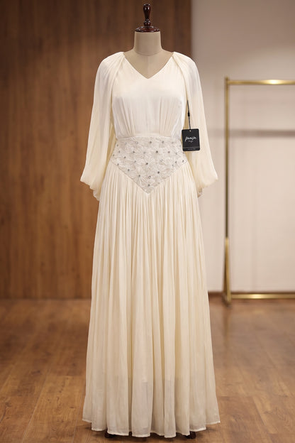 Cream Chiffon A-Line Gown with Cape Sleeves cream chiffon gown - product view 2