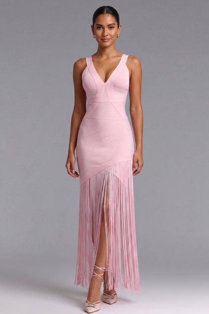 light pink heavy knit bandage fabric bodycon dress light pink heavy knit bandage fabric dress - product view 1