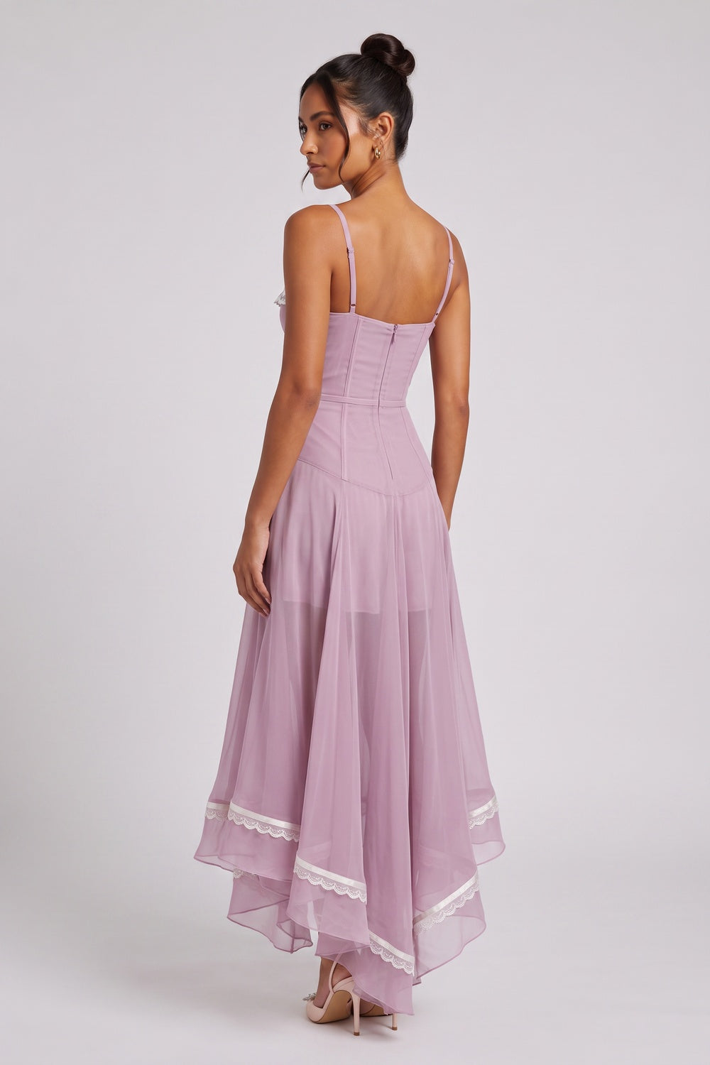 Dusty Lavender Sheer Chiffon Fit-and-Flare Midi Dress dusty lavender sheer chiffon dress - product view 1