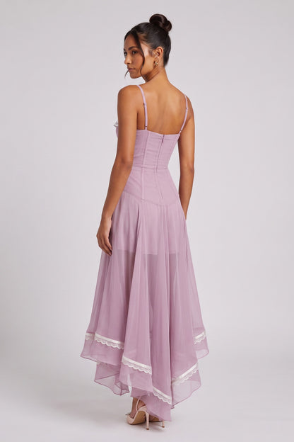 Dusty Lavender Sheer Chiffon Fit-and-Flare Midi Dress dusty lavender sheer chiffon dress - product view 1