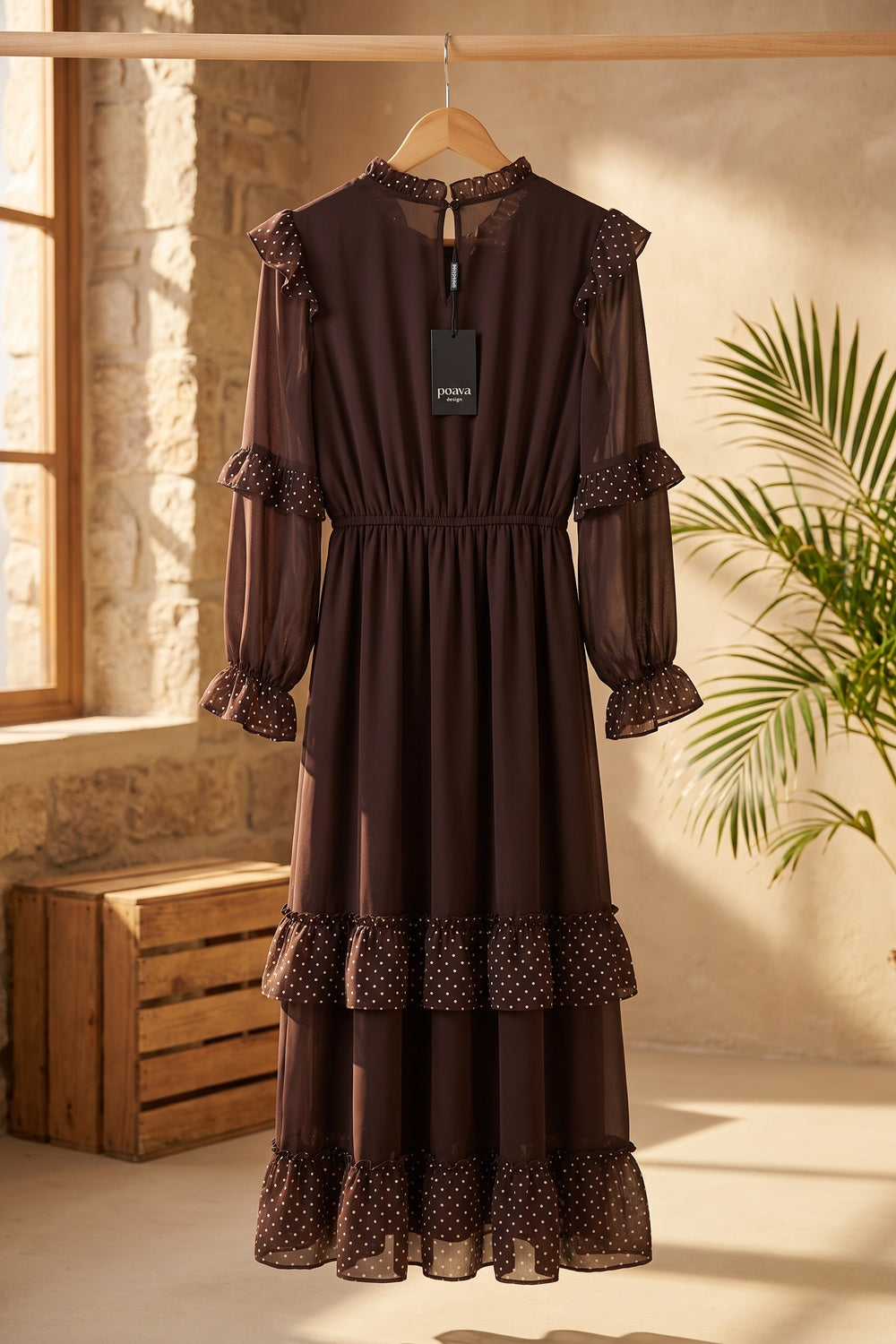 Dark Brown Chiffon A-Line Tiered Maxi Dress dark brown chiffon maxi dress - product view 4