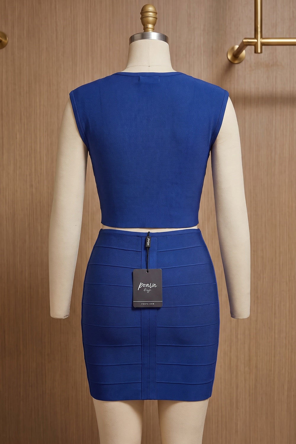 Royal Blue Heavy Bandage Knit Bodycon Two-Piece Set royal blue heavy bandage knit two-piece set - product view 4