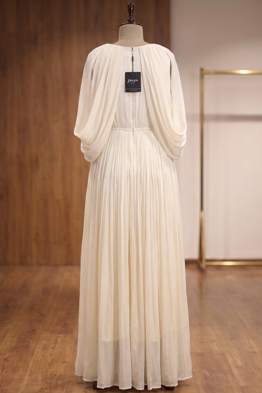 Cream Chiffon A-Line Gown with Cape Sleeves cream chiffon gown - product view 4