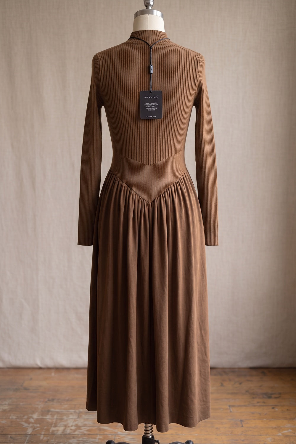 Brown Ribbed Knit Fit-and-Flare Midi Dress brown ribbed knit dress - product view 4