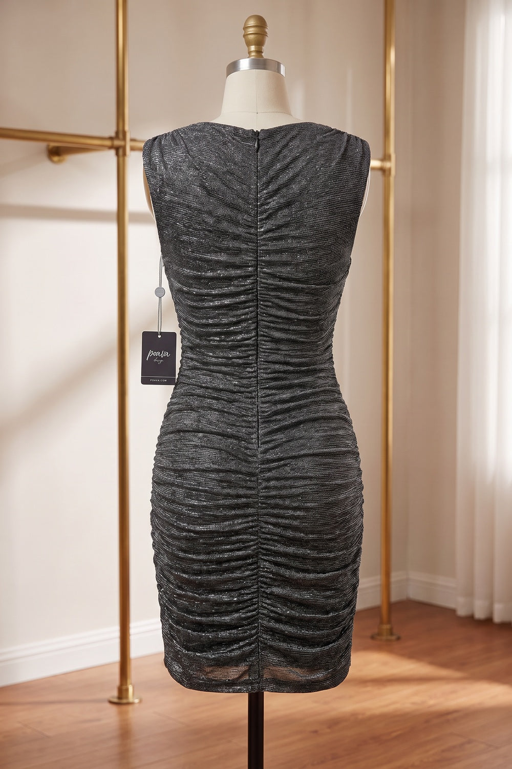 Charcoal Grey Metallic Lurex Knit Bodycon Dress charcoal grey, silver metallic lurex knit dress - product view 4