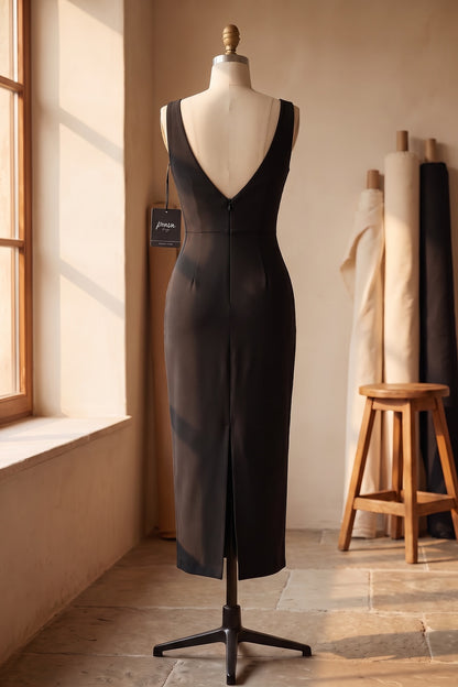 Black Structured Stretch Knit Sheath Midi Dress black structured stretch knit midi dress - product view 4