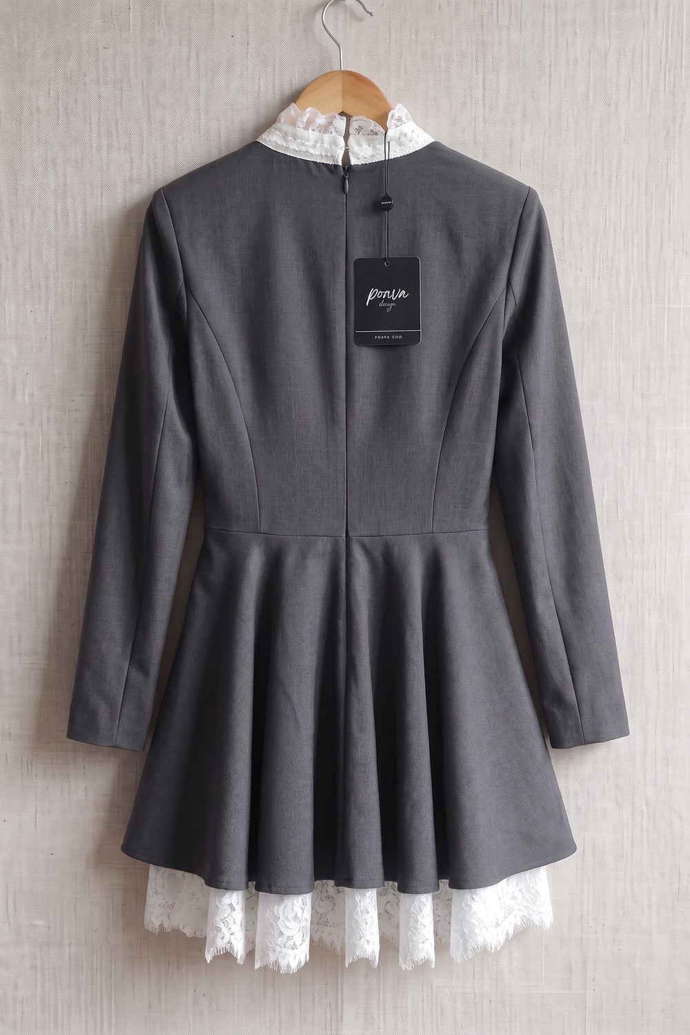 Dark Grey Structured Woven Suiting Fit-and-Flare Mini Dress dark grey structured woven suiting fabric mini dress - product view 4