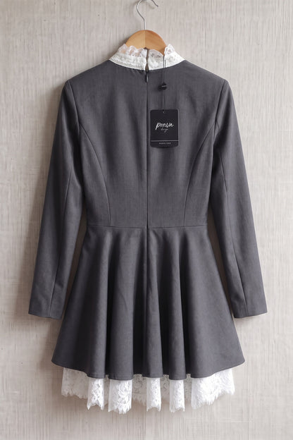 Dark Grey Structured Woven Suiting Fit-and-Flare Mini Dress dark grey structured woven suiting fabric mini dress - product view 4
