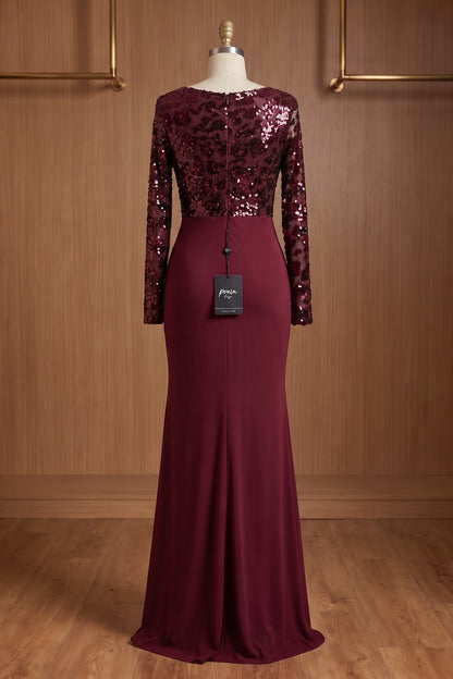 burgundy sequined mesh column evening gown burgundy sequined mesh evening gown - product view 4