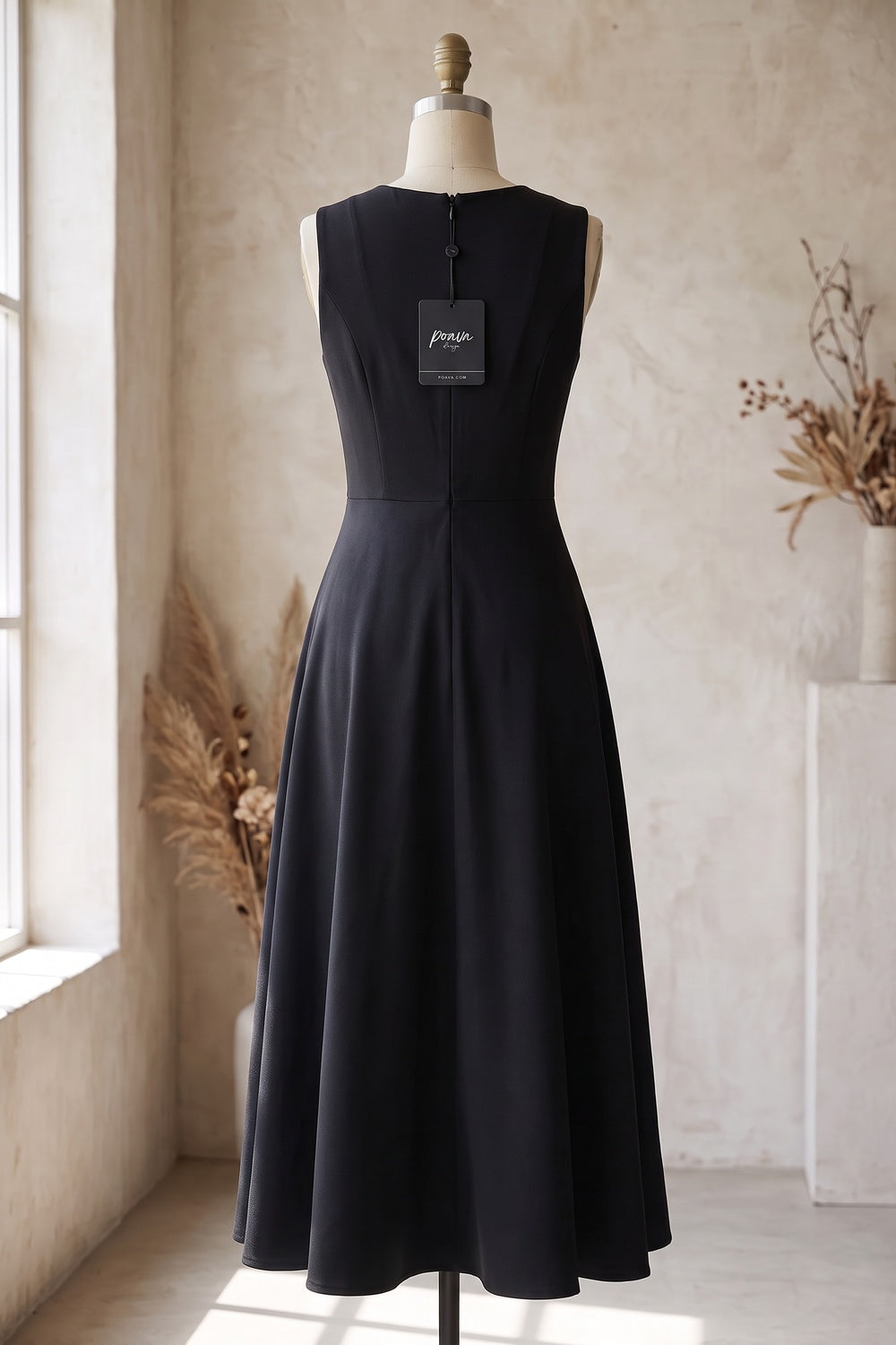 Black Structured Mid-Weight Woven A-Line Fit-and-Flare Midi Dress black structured mid-weight woven dress - product view 4