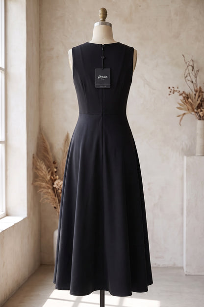 Black Structured Mid-Weight Woven A-Line Fit-and-Flare Midi Dress black structured mid-weight woven dress - product view 4