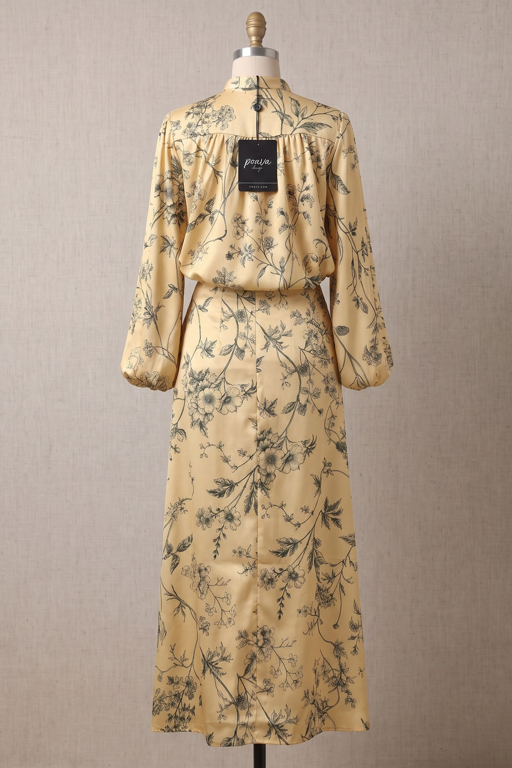 Pale Yellow Botanical Floral Two-Piece Set pale yellow satin-weave synthetic or silk blend two-piece set - product view 4