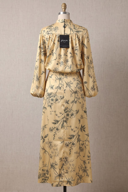 Pale Yellow Botanical Floral Two-Piece Set pale yellow satin-weave synthetic or silk blend two-piece set - product view 4