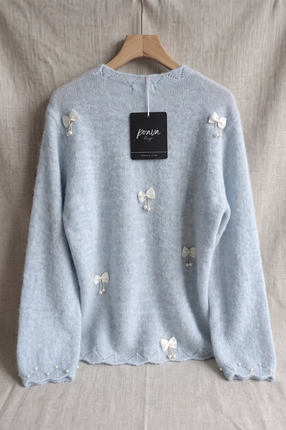 Light Ice Blue Fuzzy Mohair-Blend Knit Sweater light ice blue fuzzy mohair-blend knit sweater - product view 4