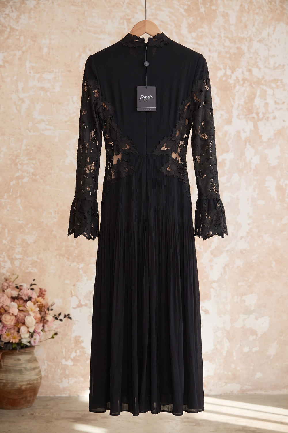 Black Matte Crepe A-line Midi Dress black matte crepe midi dress - product view 4