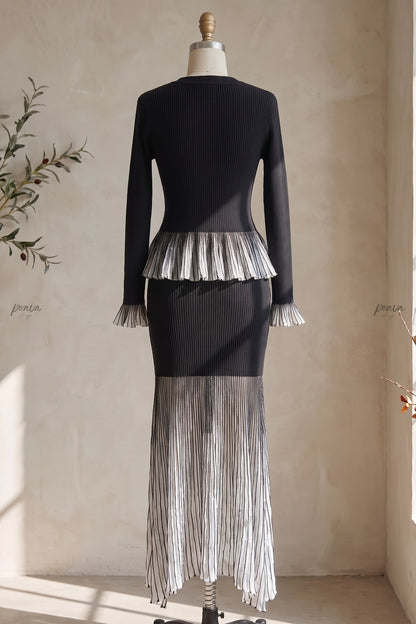 Black Ribbed Knit Two-Piece Set with Metallic Pleated Peplum black ribbed knit two-piece set - product view 4
