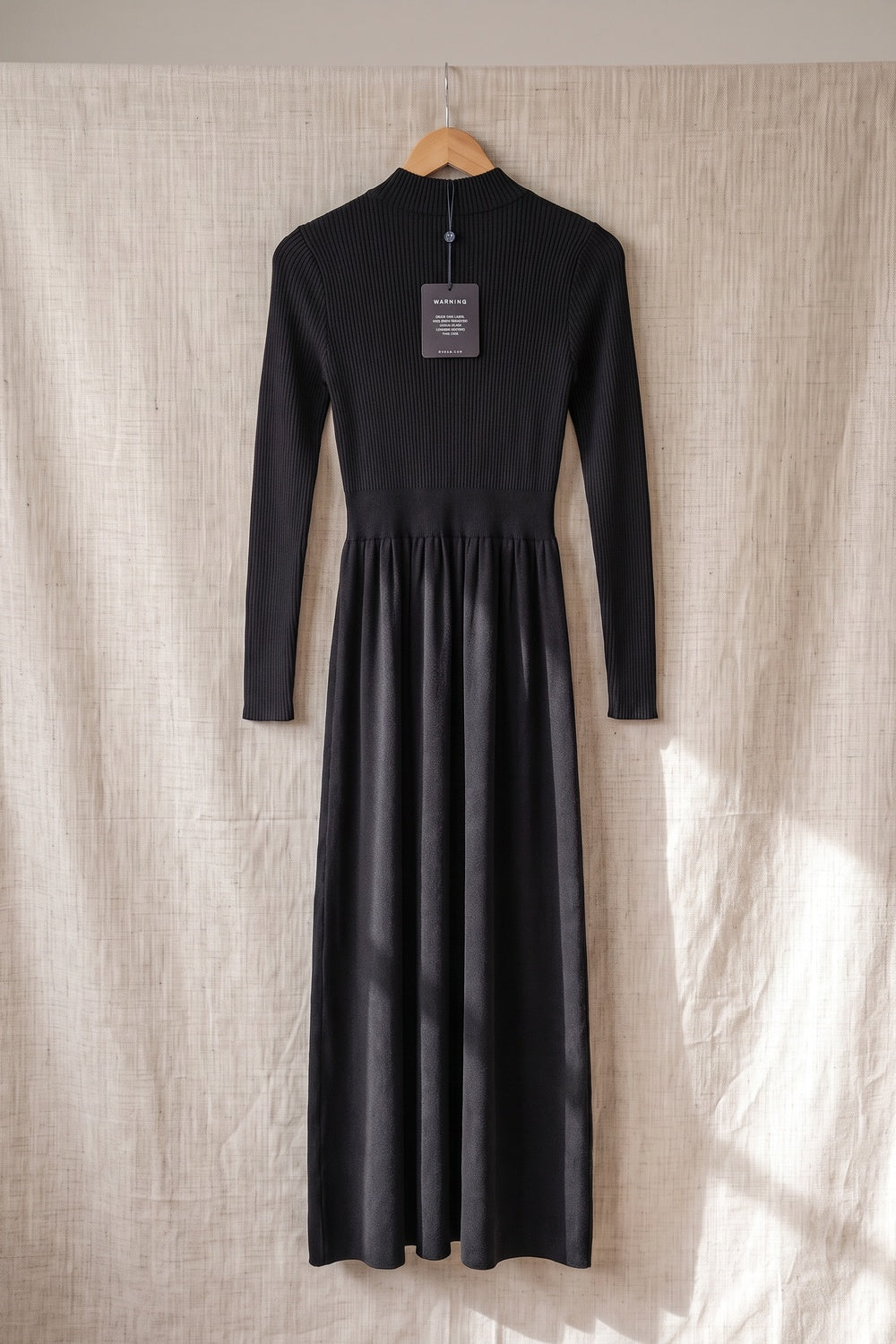 Black Ribbed Knit Mock Neck Maxi Dress black fine ribbed knit dress - product view 4