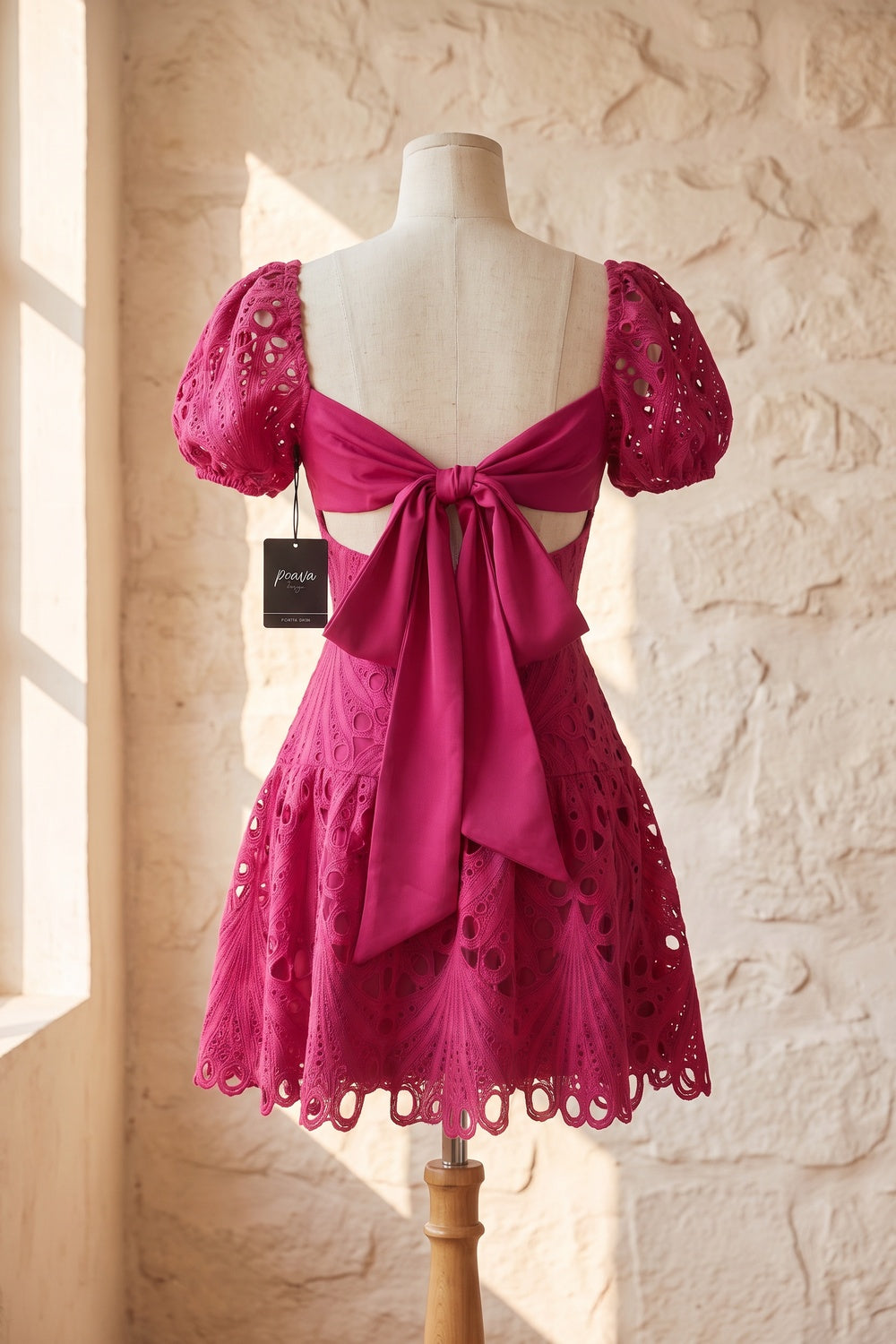 Magenta Guipure Lace Mini Dress magenta guipure lace mini dress - product view 4