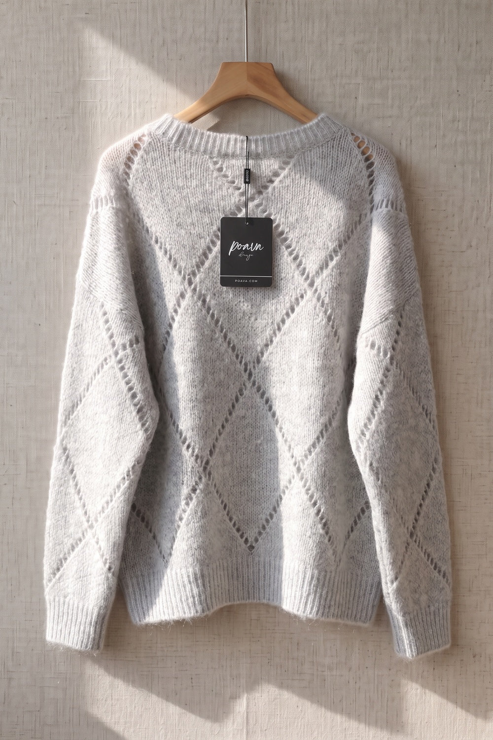 Light Grey Sequin Diamond Oversized Mohair-Blend Sweater light grey fuzzy mohair-blend knit sweater - product view 4