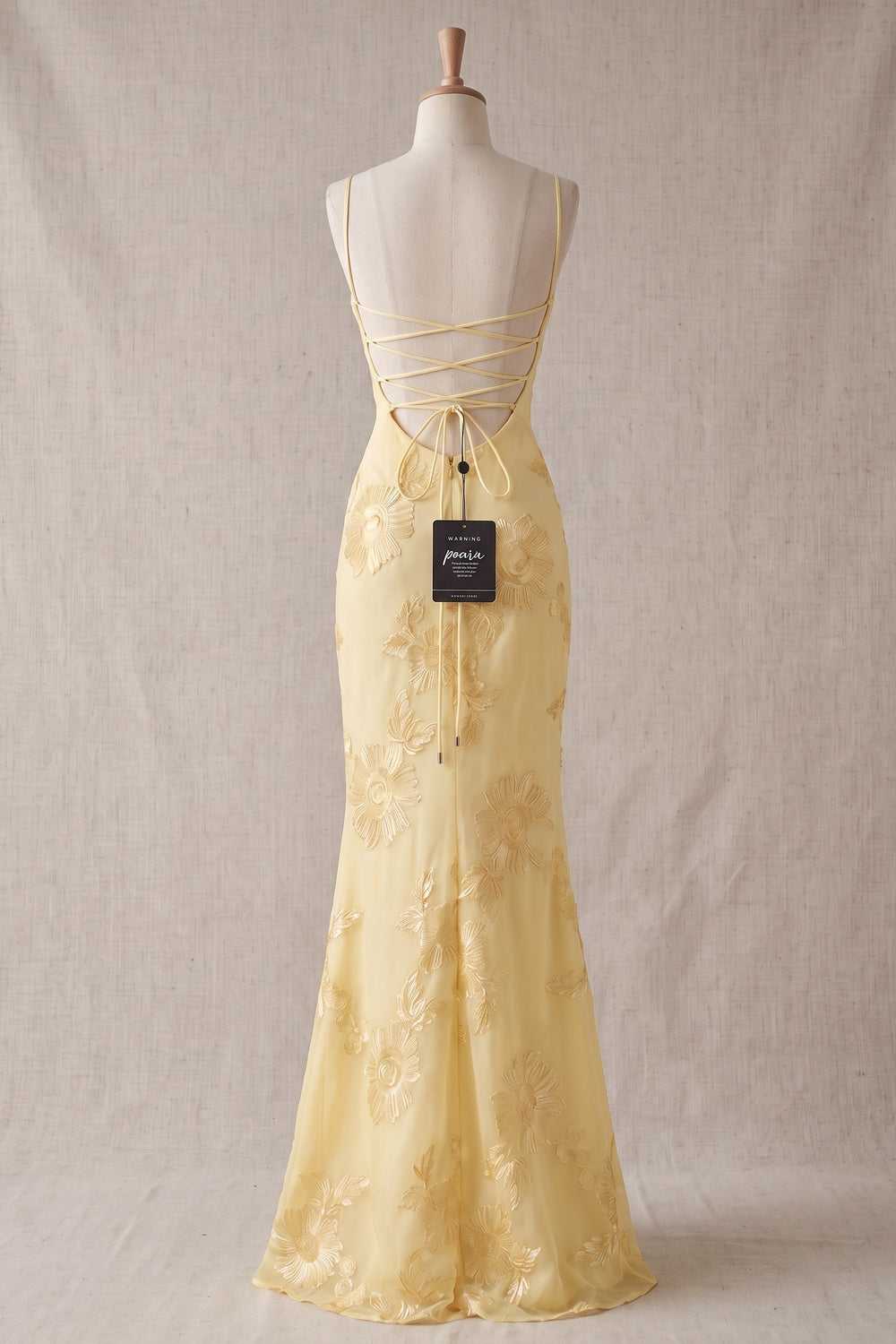 Pale Yellow Embroidered Organza Overlay Mermaid Gown pale yellow embroidered organza overlay gown - product view 4
