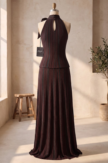 Dark Brown Plissé Pleated Knit Two-Piece Set dark brown plissé pleated knit two-piece set - product view 4