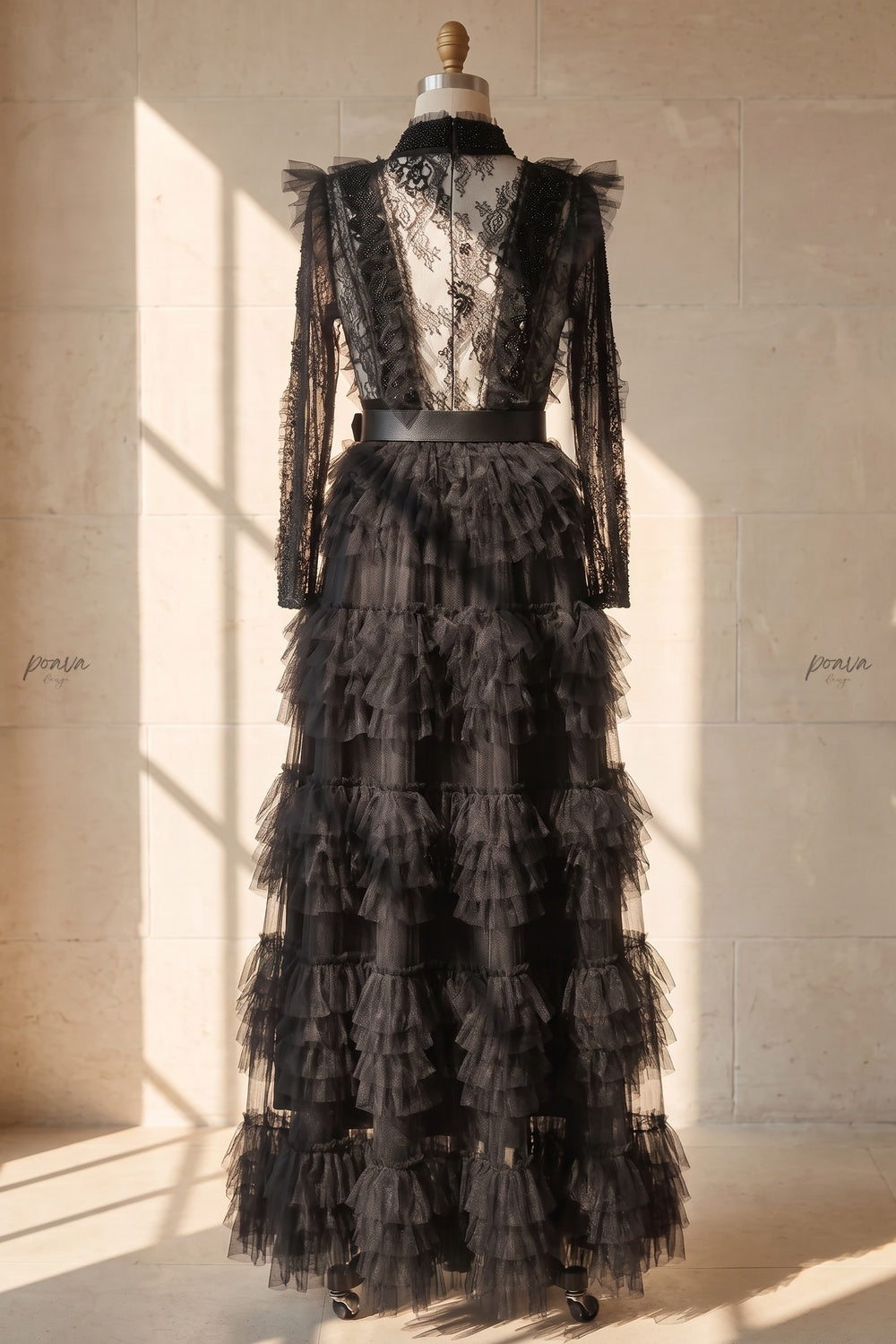 Black Tulle A-line Tiered Maxi Dress Black Tulle Maxi dress - product view 4