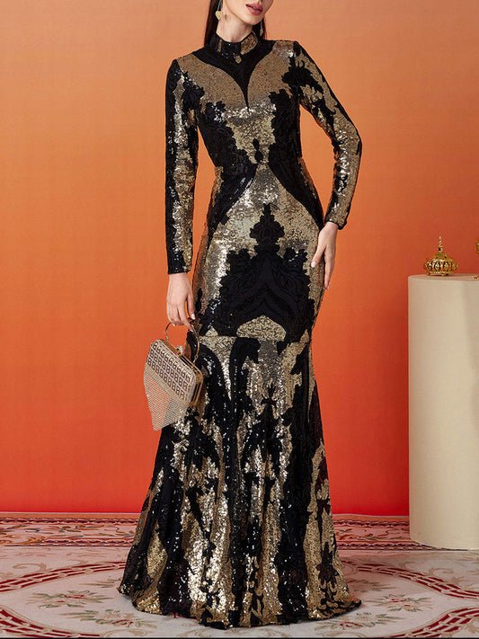 Stand Collar Sequin Prom Dress
