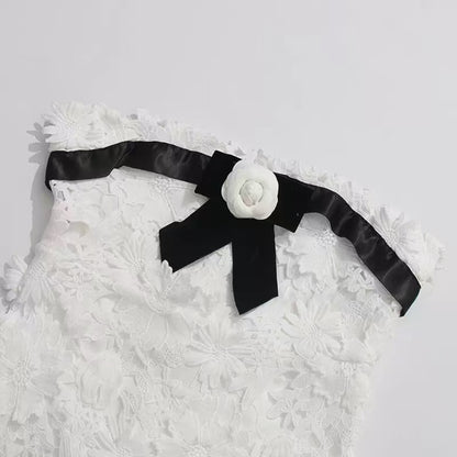 Strapless Flower Embroidery Maxi Dress In White