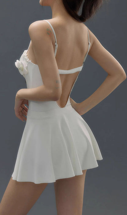 Deance White Flower One-Piece Swimsuit & Skirt