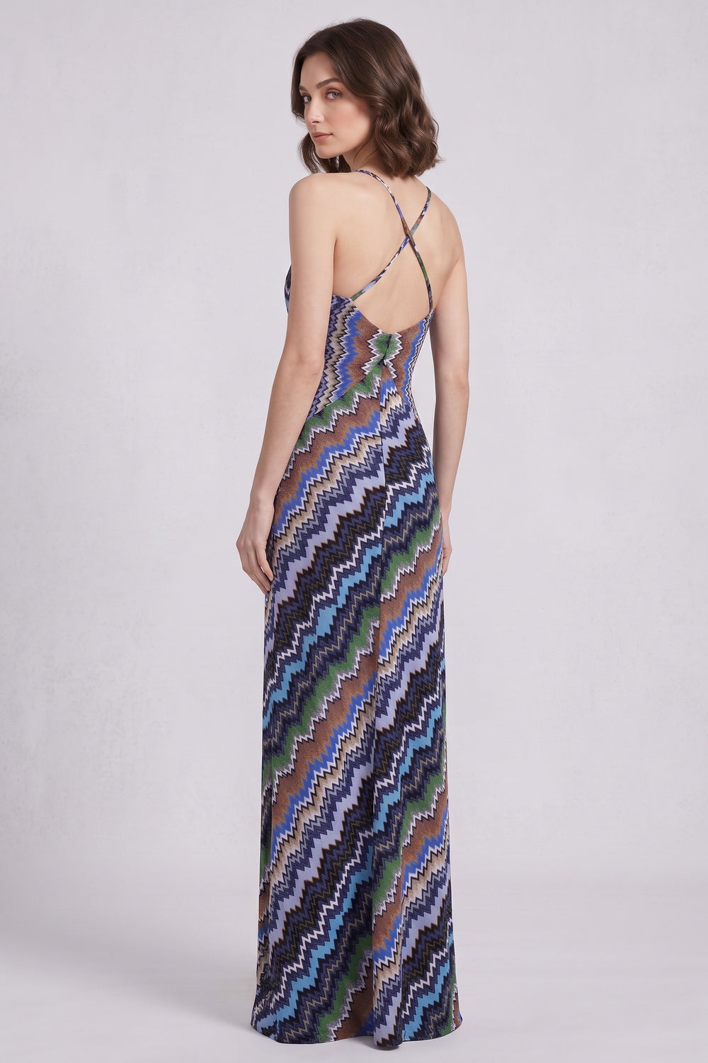 Blue Fine Knit Chevron Maxi Dress blue, purple, black, white fine knit maxi dress - product view 5