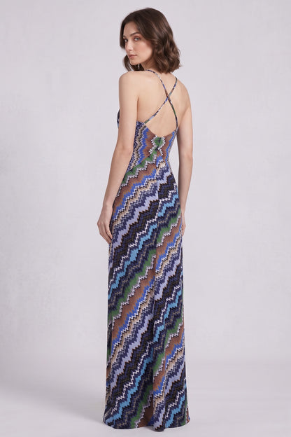 Blue Fine Knit Chevron Maxi Dress blue, purple, black, white fine knit maxi dress - product view 5