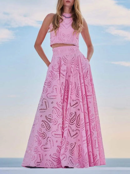 Eyelet Lace Top and Maxi Skirt Set