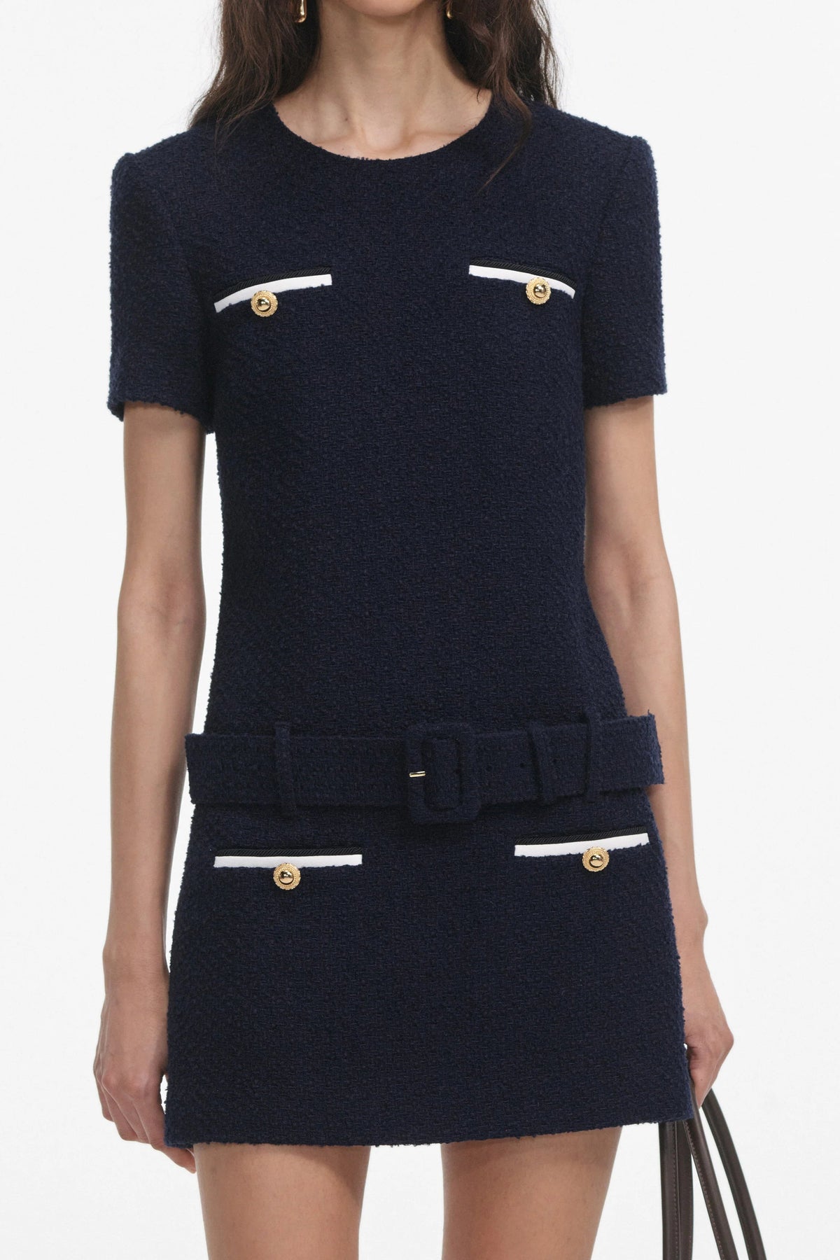 apphia Tweed low-rise pants set in navy blue
