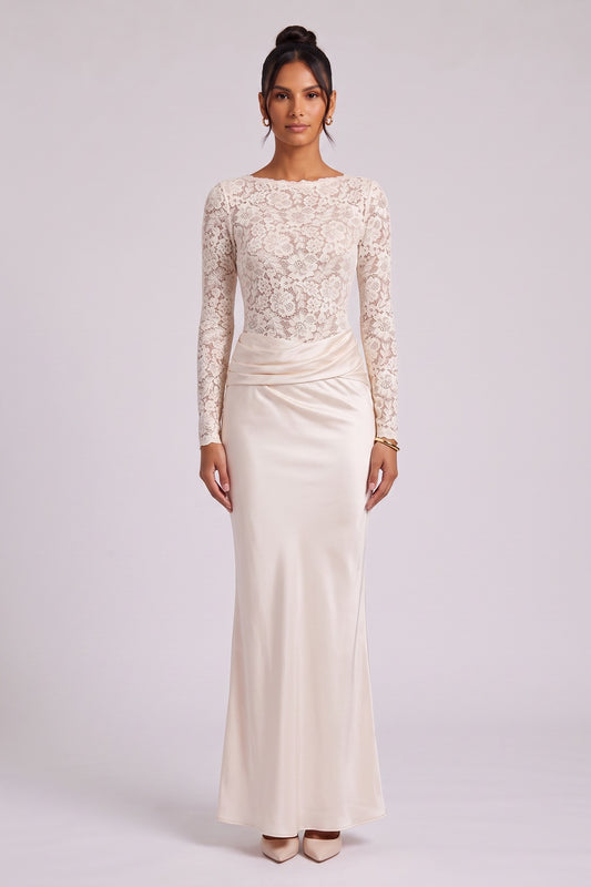 cream floral lace column gown cream floral lace gown - product view 2