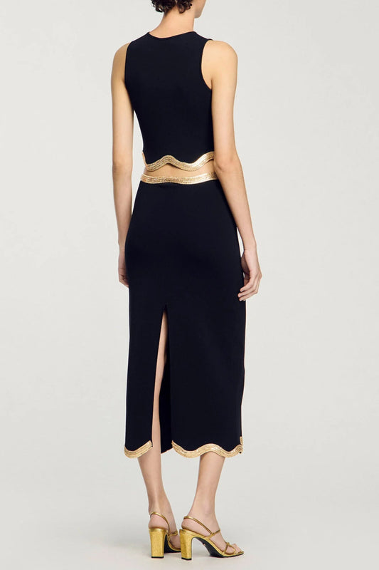 black Long knitted skirt with chain detail