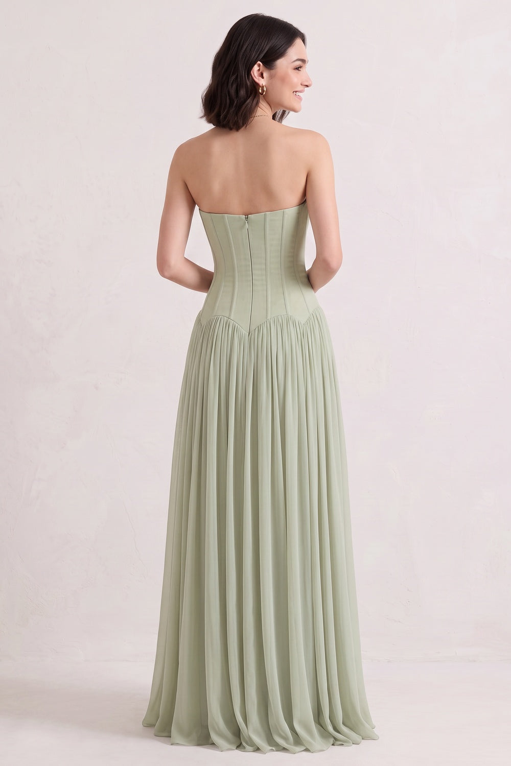 Sage Green Chiffon A-Line Floor-Length Gown sage green chiffon gown - product view 5