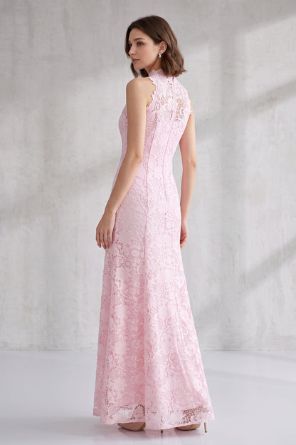 Blush Pink Floral Lace Floor-Length Dress Premium Fabric - product view 2