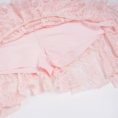 Ruched Lace Asymmetrical Mini Skirt