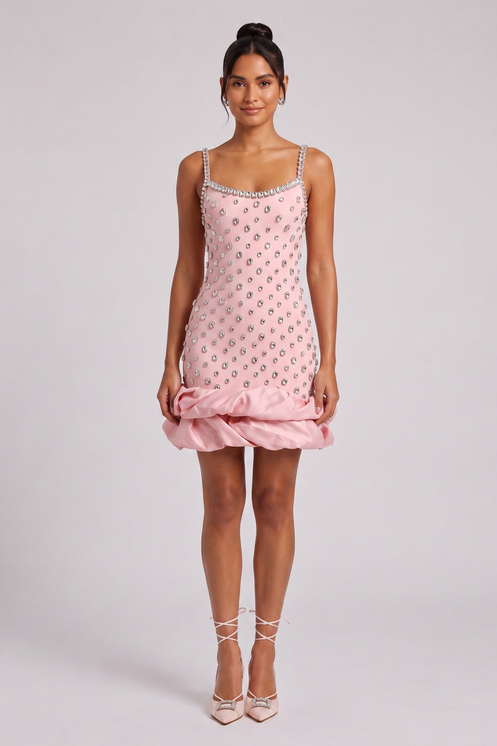 Light Pink Structured Crepe-Blend Bodycon with Bubble Hem Dress light pink structured crepe-blend dress - product view 1