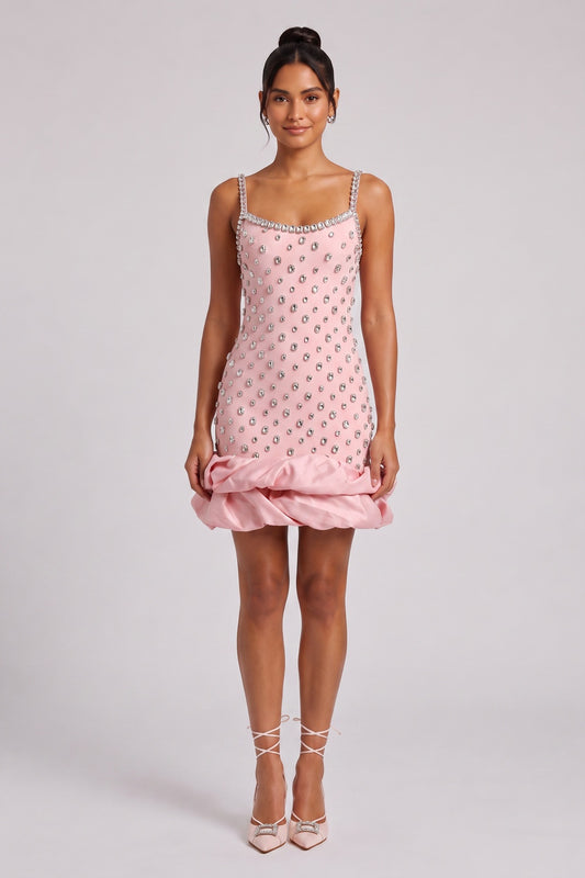 Light Pink Structured Crepe-Blend Bodycon with Bubble Hem Dress light pink structured crepe-blend dress - product view 1
