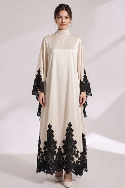 Cream Satin Oversized Flowing A-Line Kaftan Gown cream satin kaftan gown - product view 1