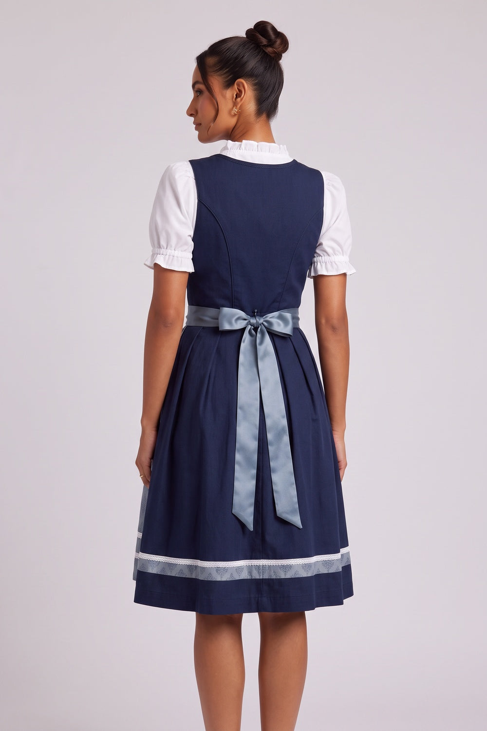 navy blue matte woven cotton-blend for bodice and skirt fit-and-flare dirndl set navy blue, white, dusty blue matte woven cotton-blend for bodice and skirt dirndl set - product view 5
